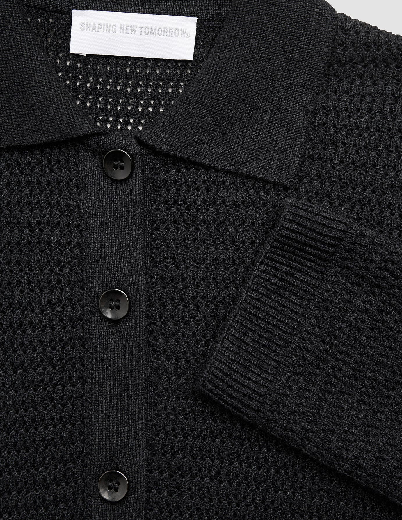 Women Structured Polo Long Sleeve Black